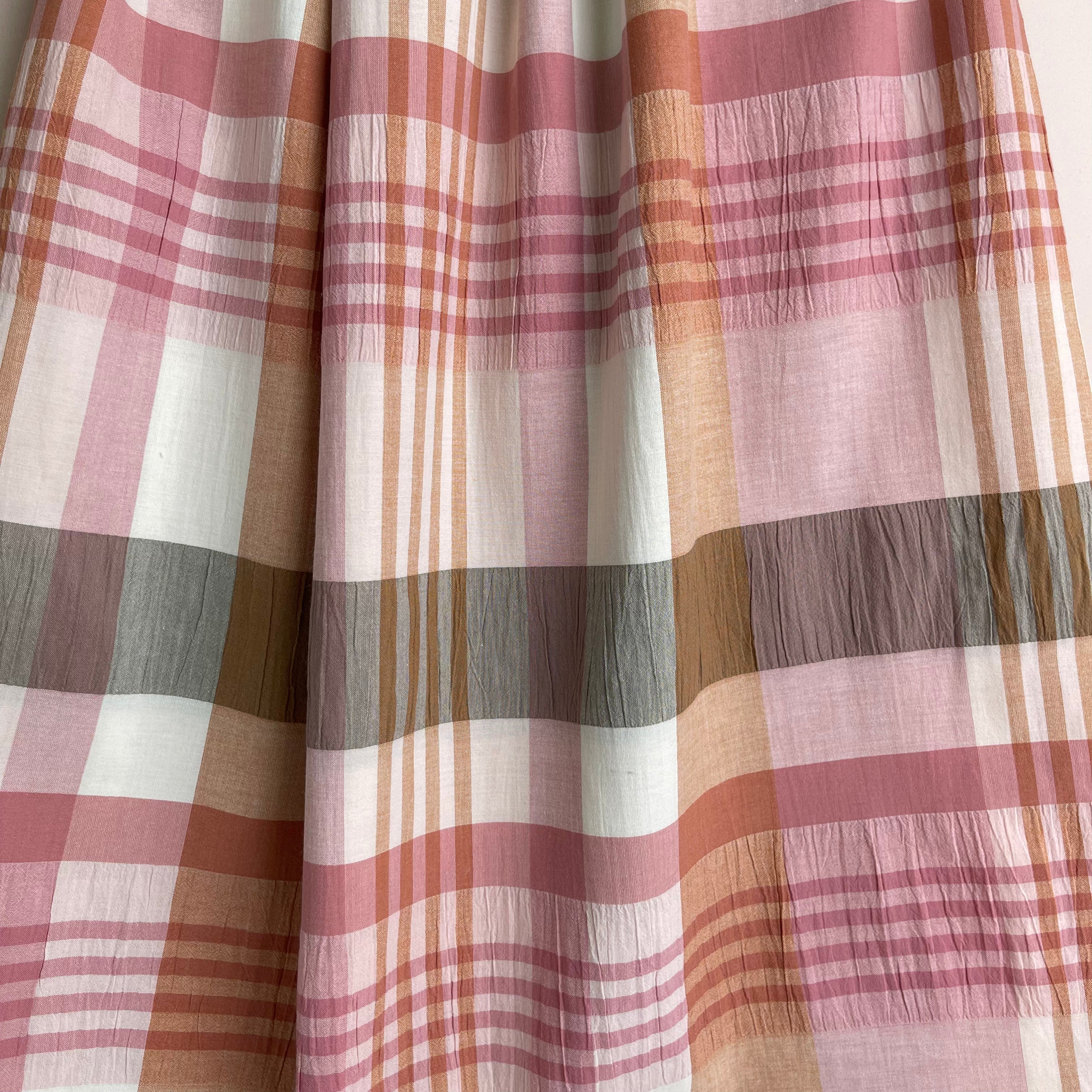 Yarn Dyed Checks in Old Rose Stretch Cotton Fabric