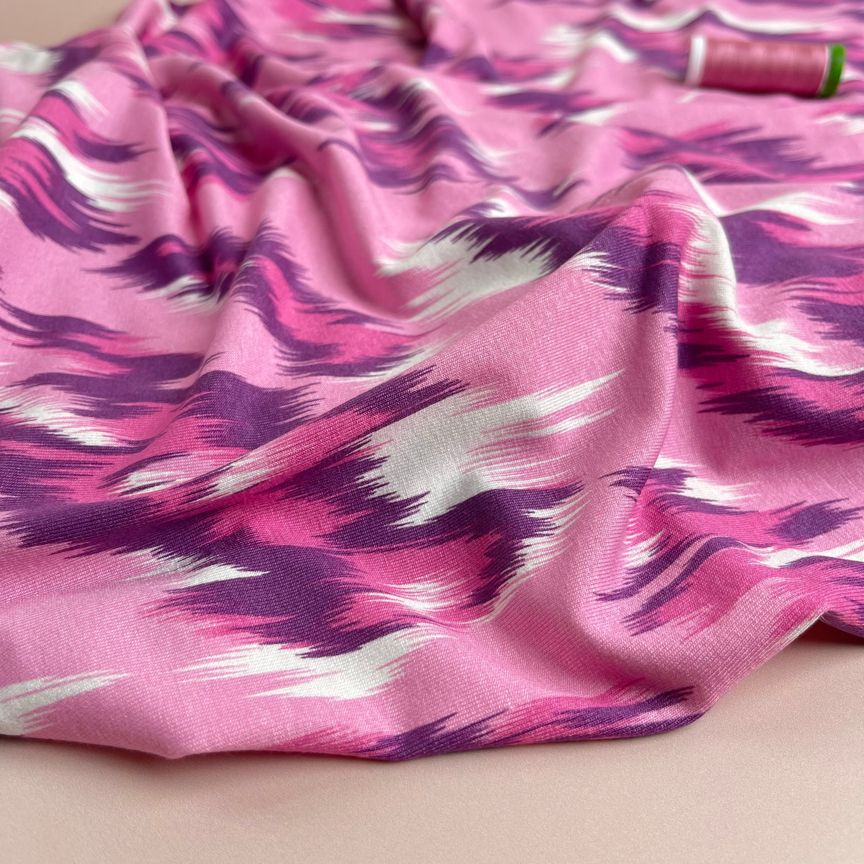 Painted Chevrons Pink Viscose Jersey Fabric