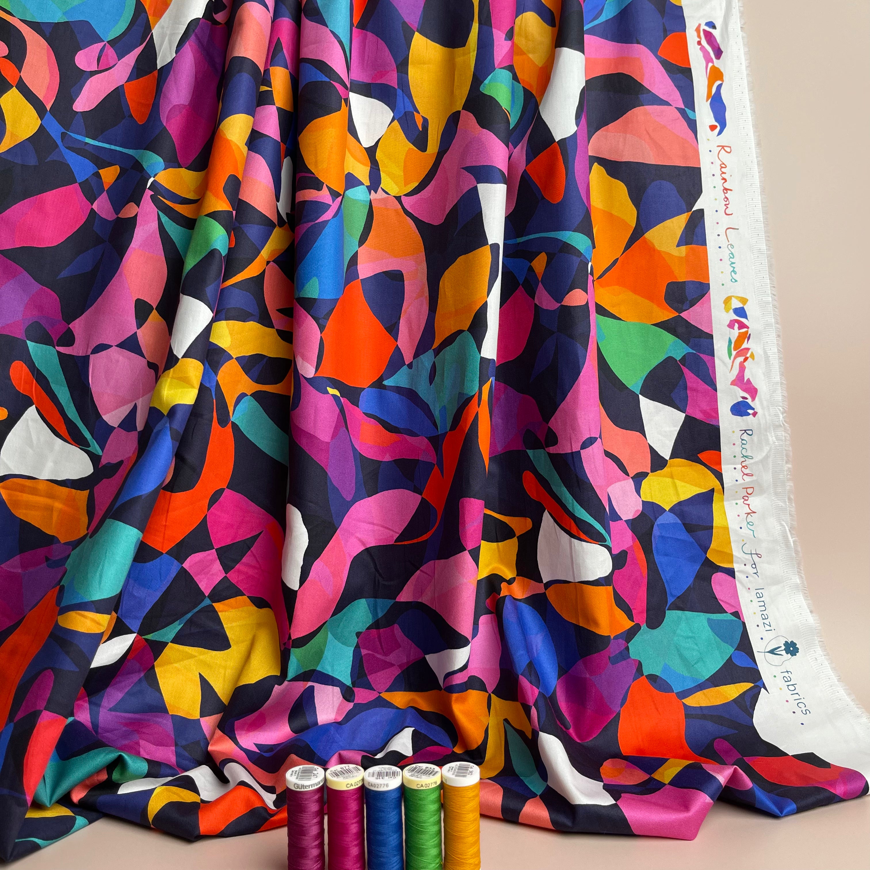 Summer Party - Rainbow Leaves GOTS Organic Cotton Sateen