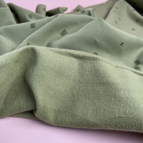 Dashes Olive Peach Soft Cotton Sweat-shirting Fabric
