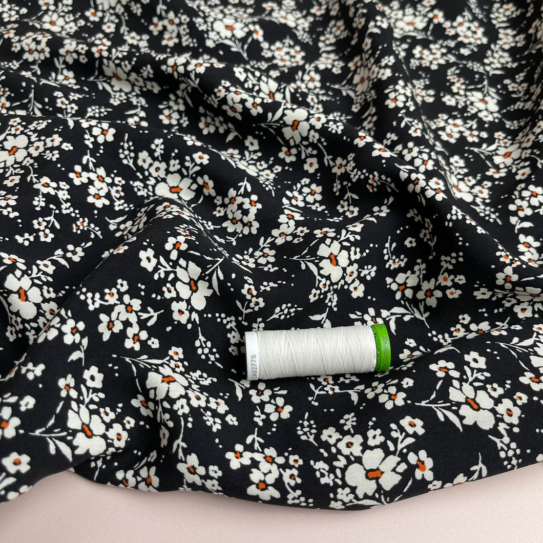 Ditsy Meadow on Black Viscose Fabric