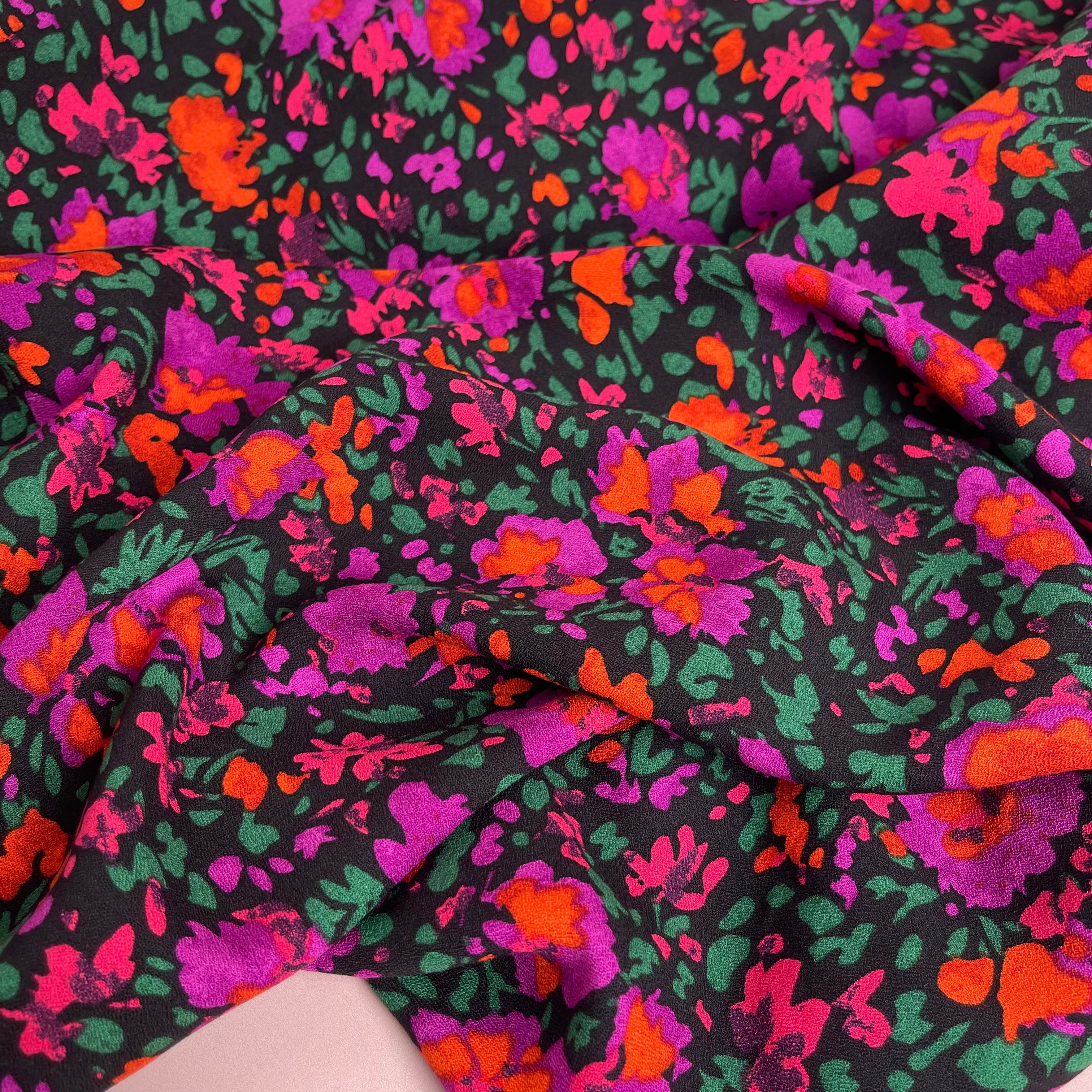 Watercolour Magenta Blooms Soft Viscose Crepe Fabric