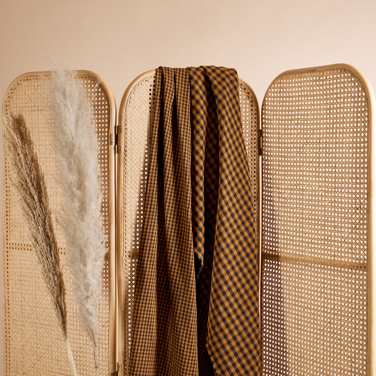REMNANT 0.72 metre - Atelier Brunette - Gingham Night Ochre Cotton Double Gauze