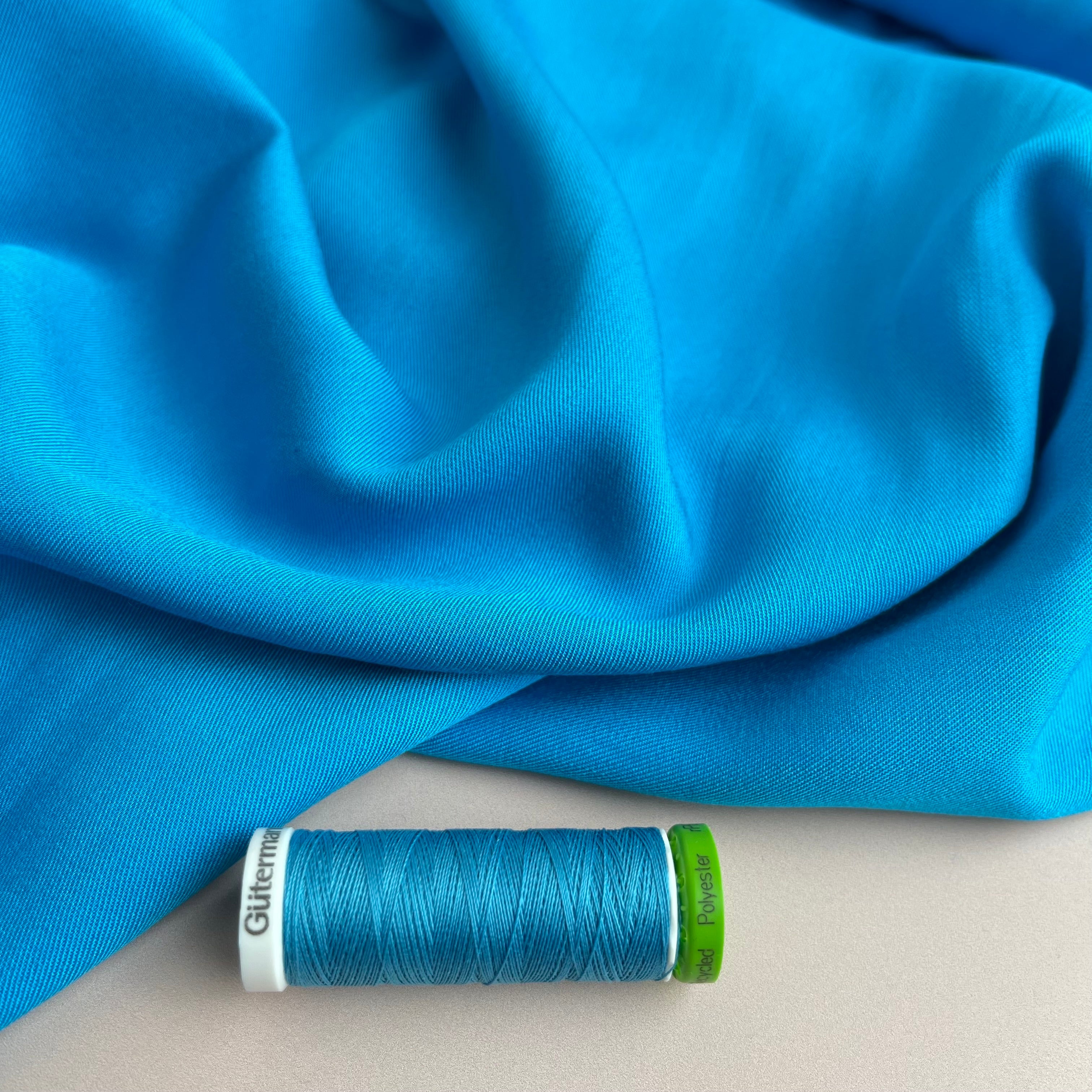 REMNANT 0.58 Metre - Grandeur Turquoise Blue Viscose Twill Dress Fabric