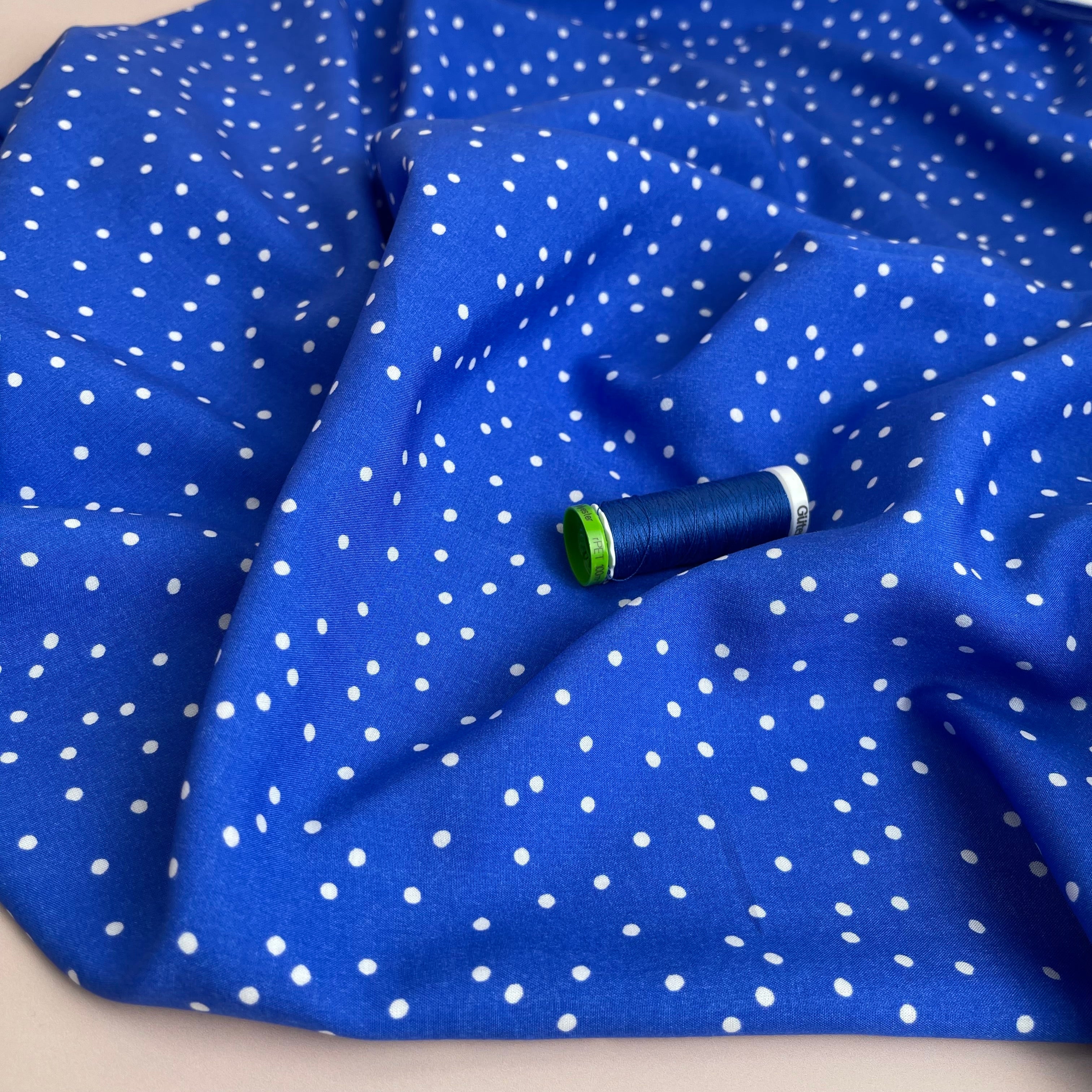Snow Dots Victoria Blue Viscose / Rayon Fabric