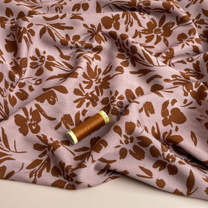 REMNANT 0.4 Metre - Rosella Brown Flowers on Lilac Stretch Viscose Twill Fabric