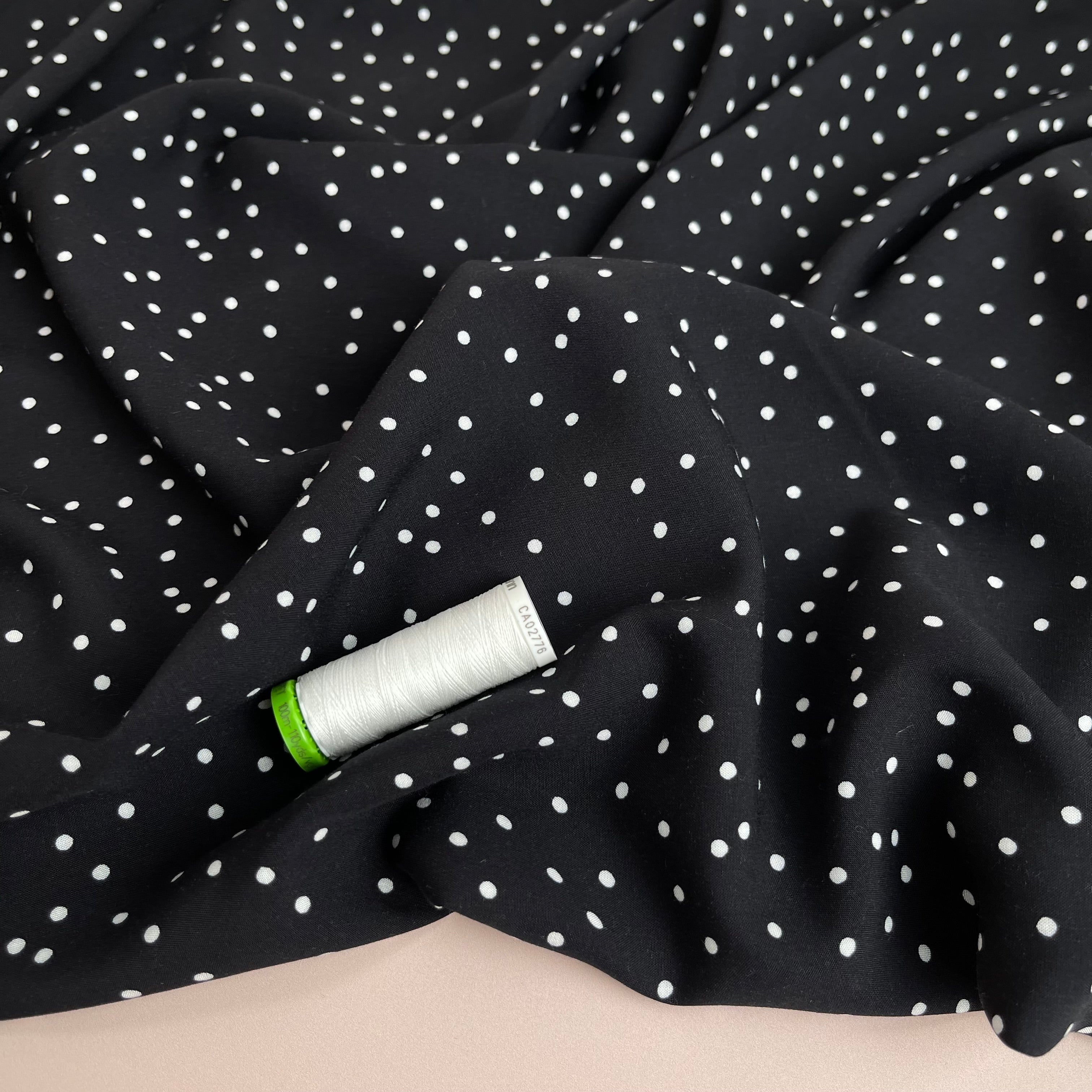 Snow Dots Black Viscose Fabric