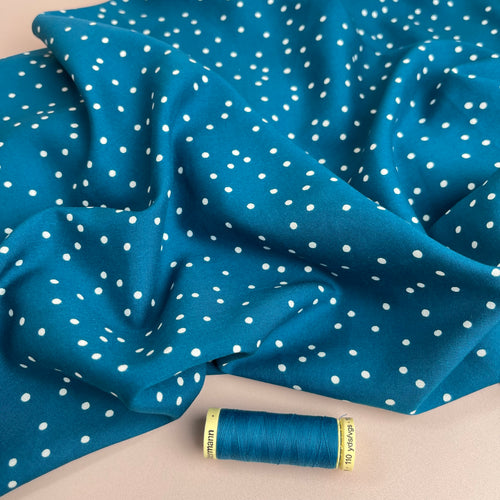 Snow Dots Teal Viscose Fabric