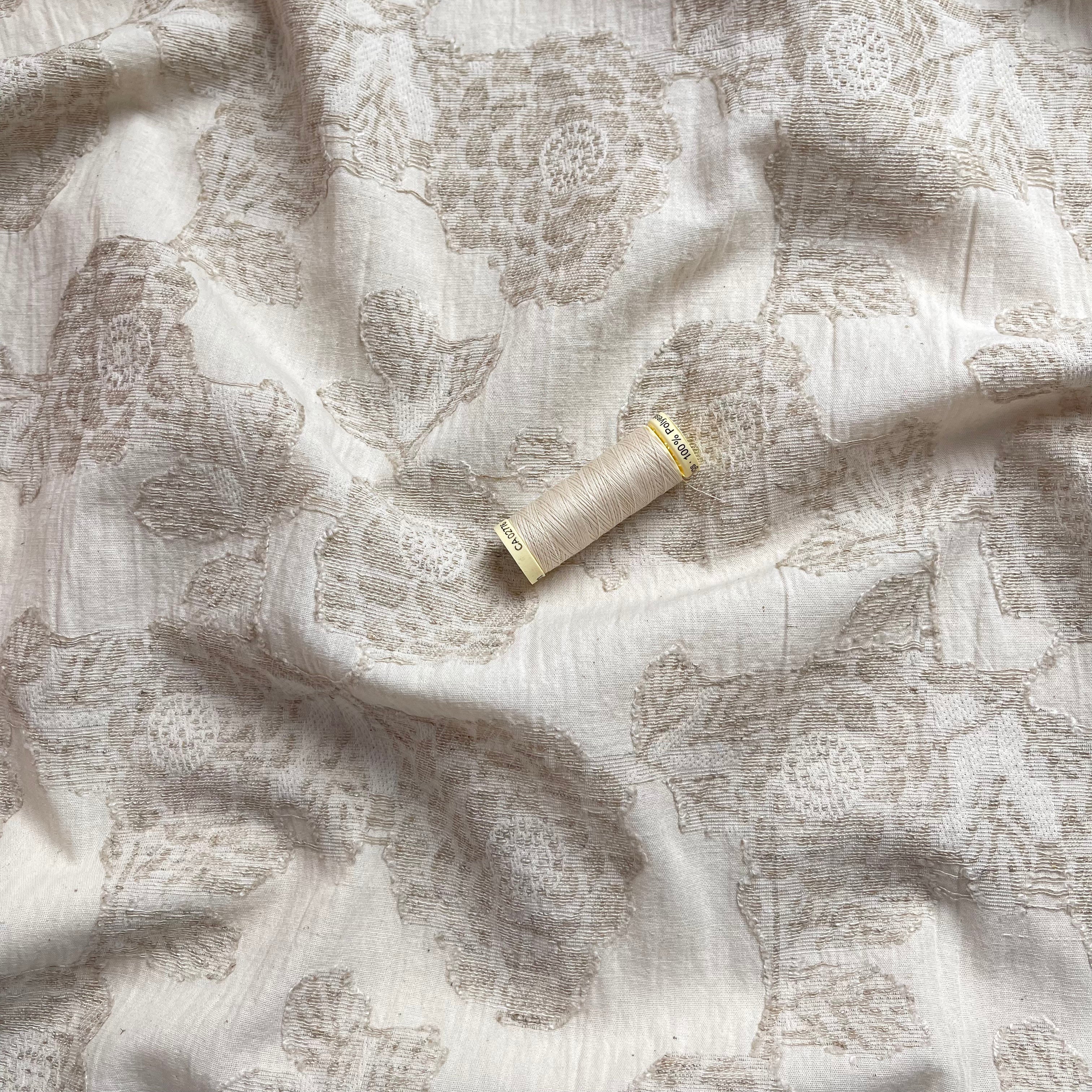 Peonies Natural Cotton Linen Jacquard Fabric