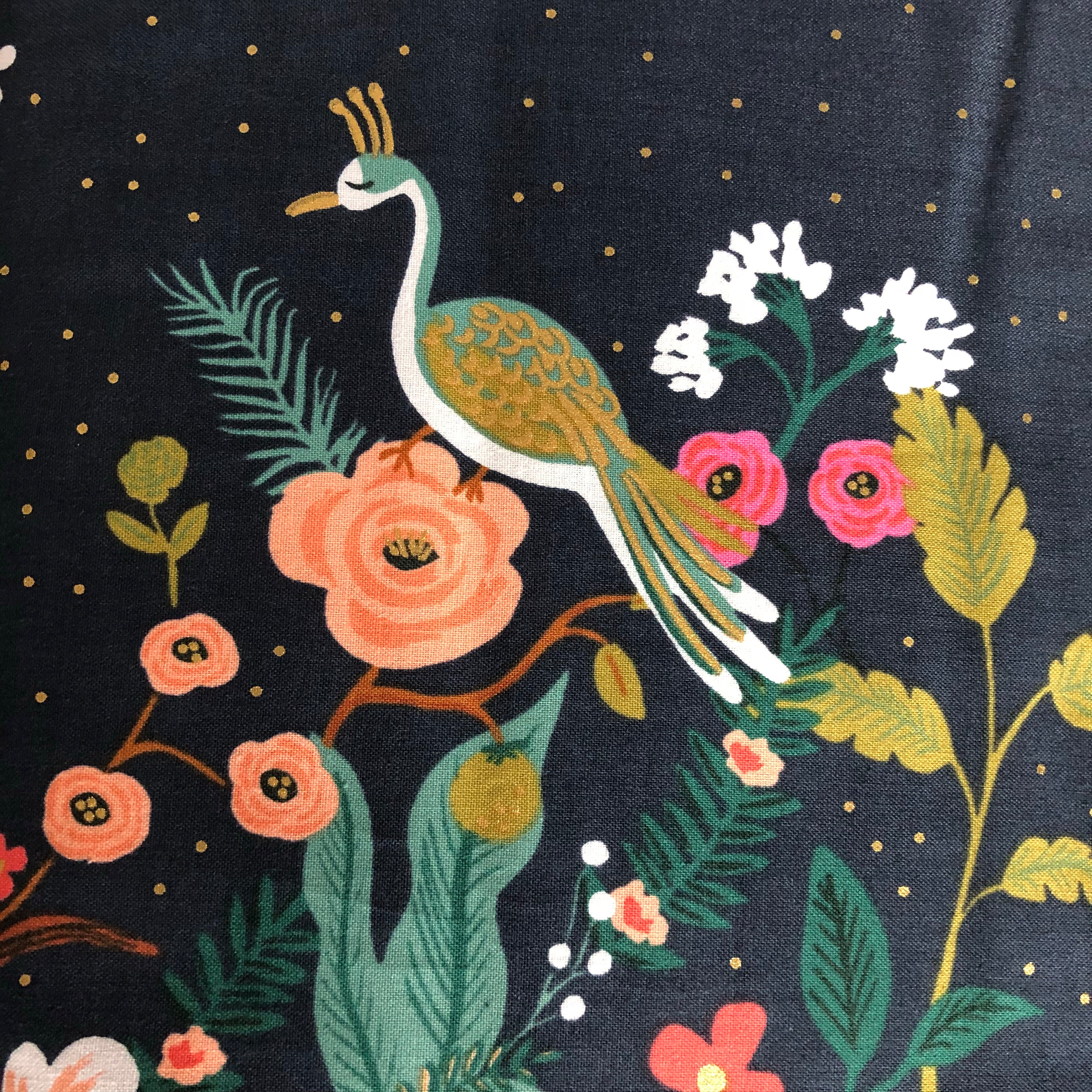 Rifle Paper Co - Growing Garden Navy Cotton Border Print with Metallic Gold