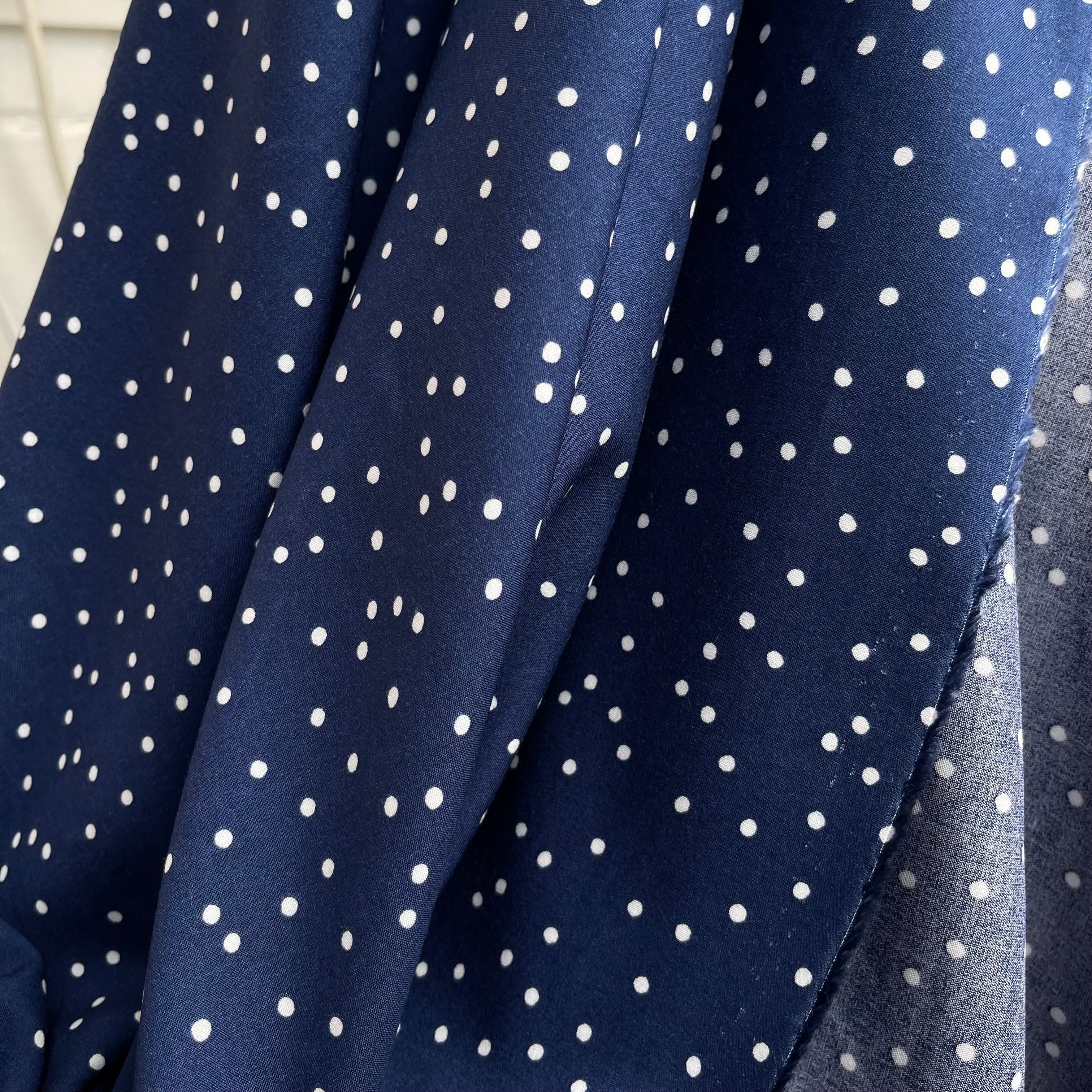 Snow Dots Navy Viscose Fabric