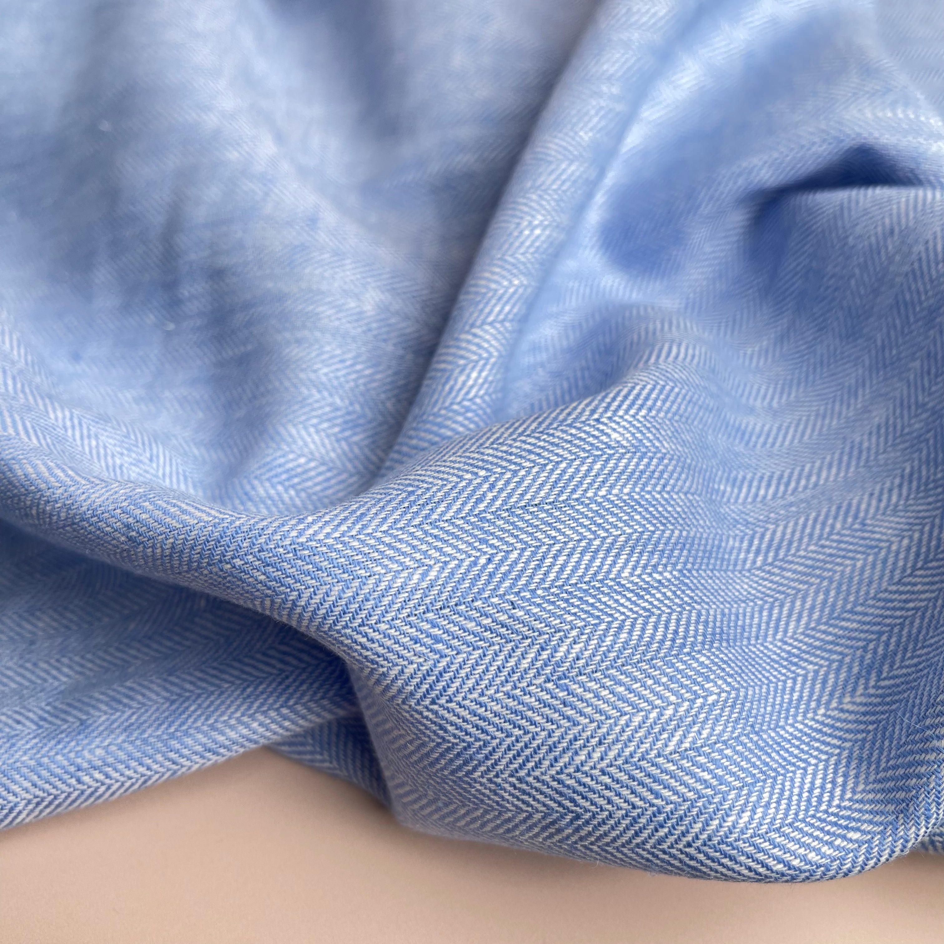 Chevron Light Blue Linen Cotton Twill