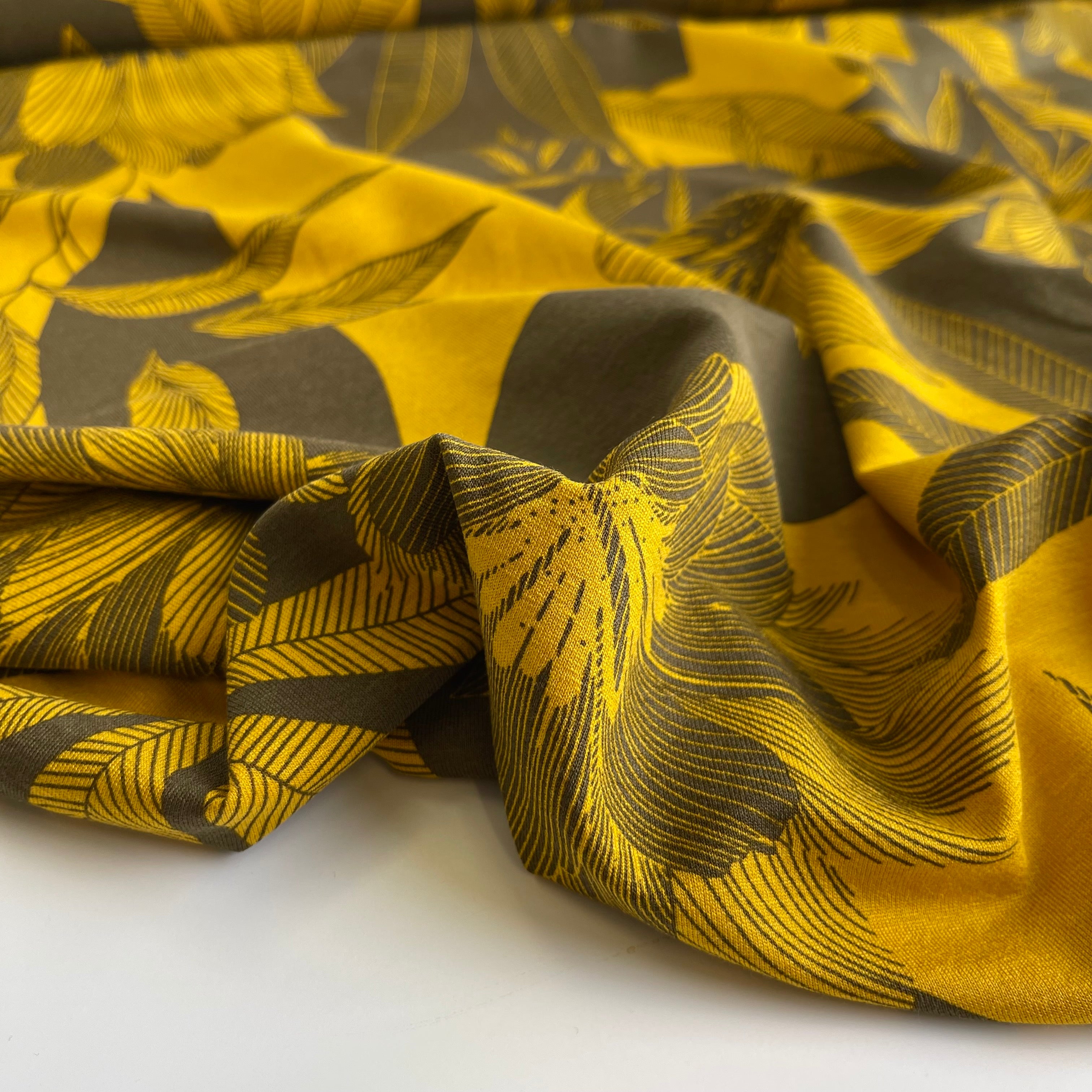 Monochrome Bouquet Golden Glow Viscose Jersey Fabric