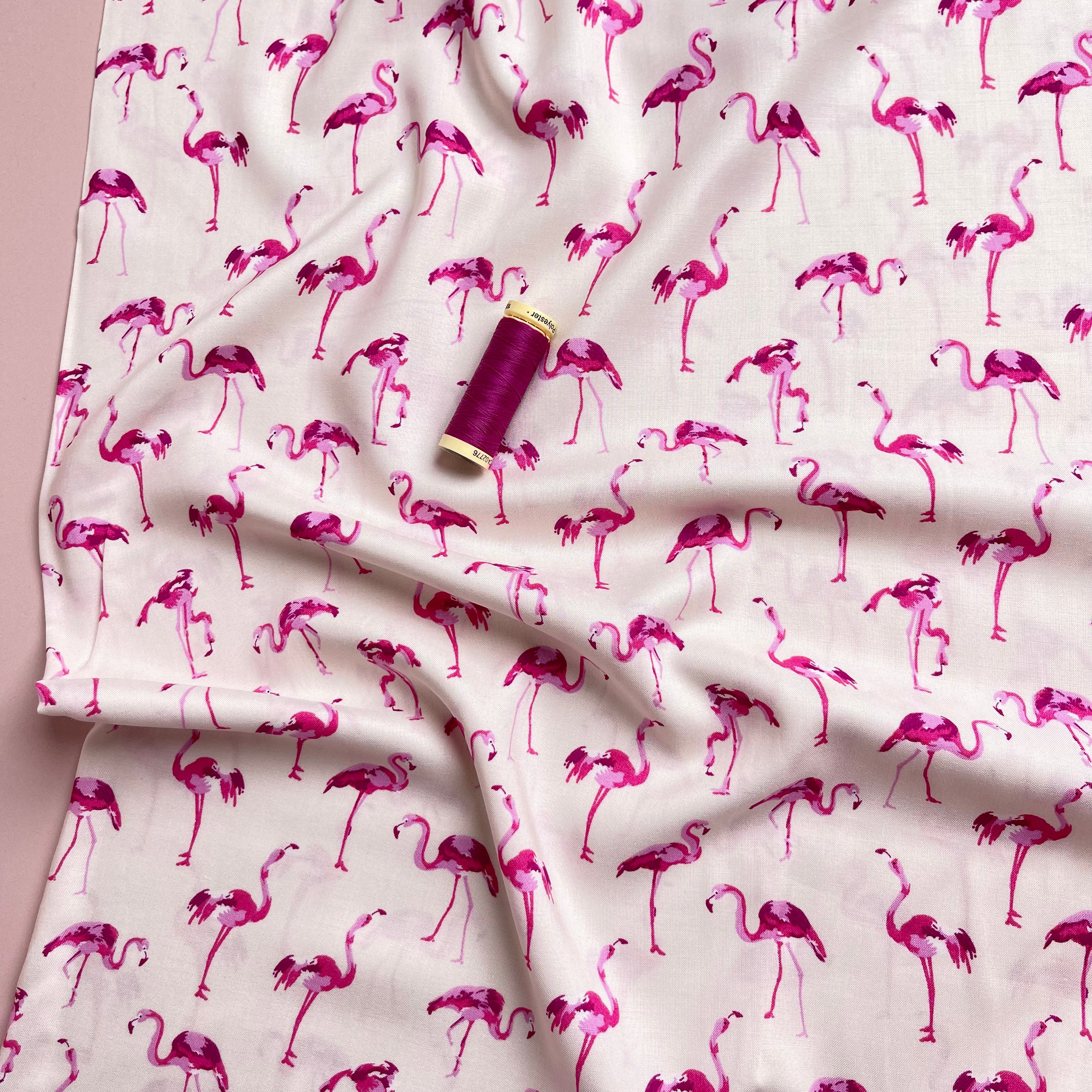 Flamingoes on Off-White Viscose Fabric