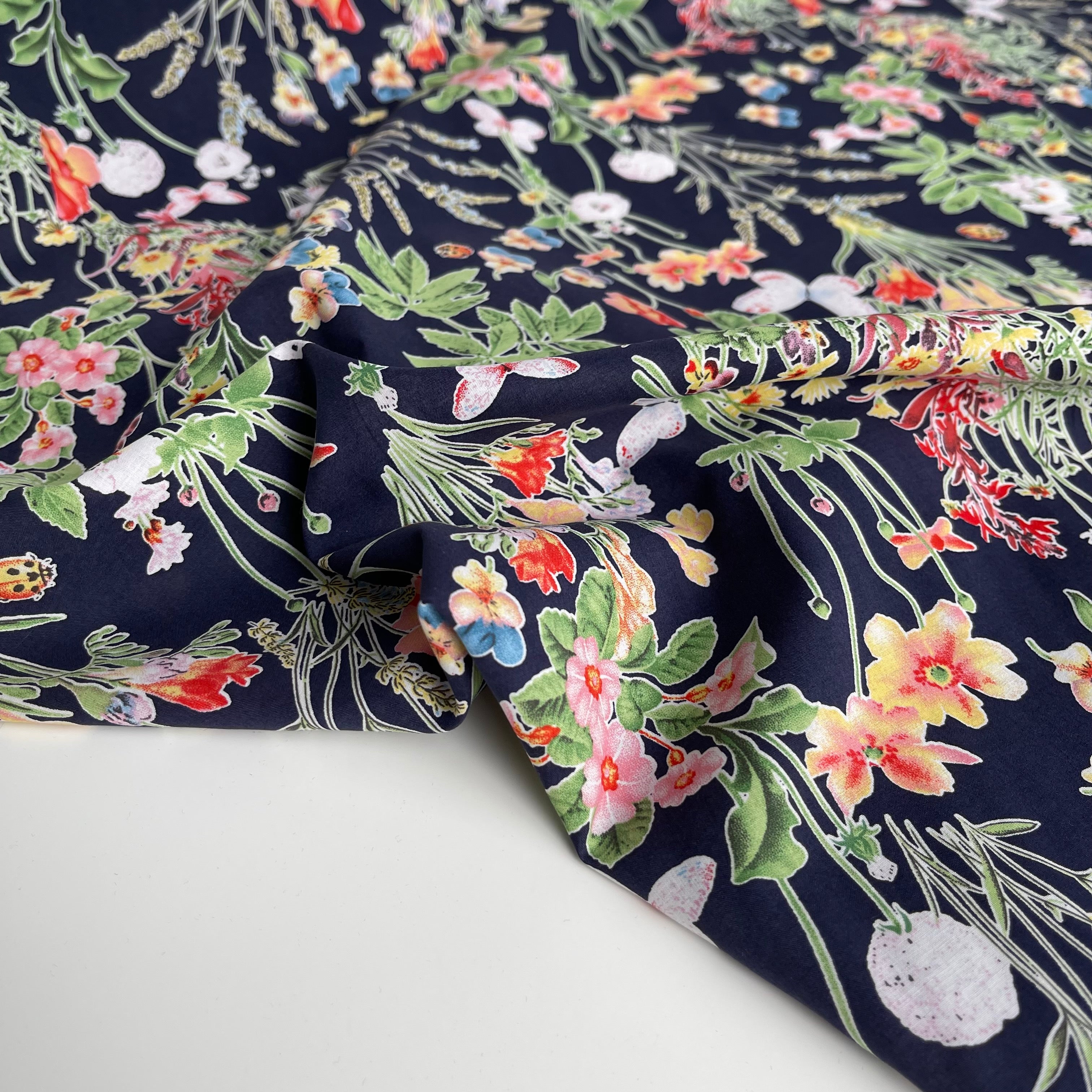 REMNANT 2.0 metres - Wildfield Navy Cotton Lawn Fabric – Lamazi Fabrics