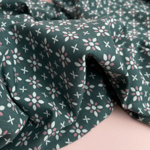 REMNANT 0.50 metre - Graphic Flowers Teal Cotton Jersey