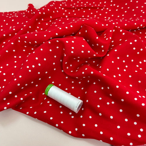 REMNANT 2.9 Metres - Snow Dots Red Viscose Fabric