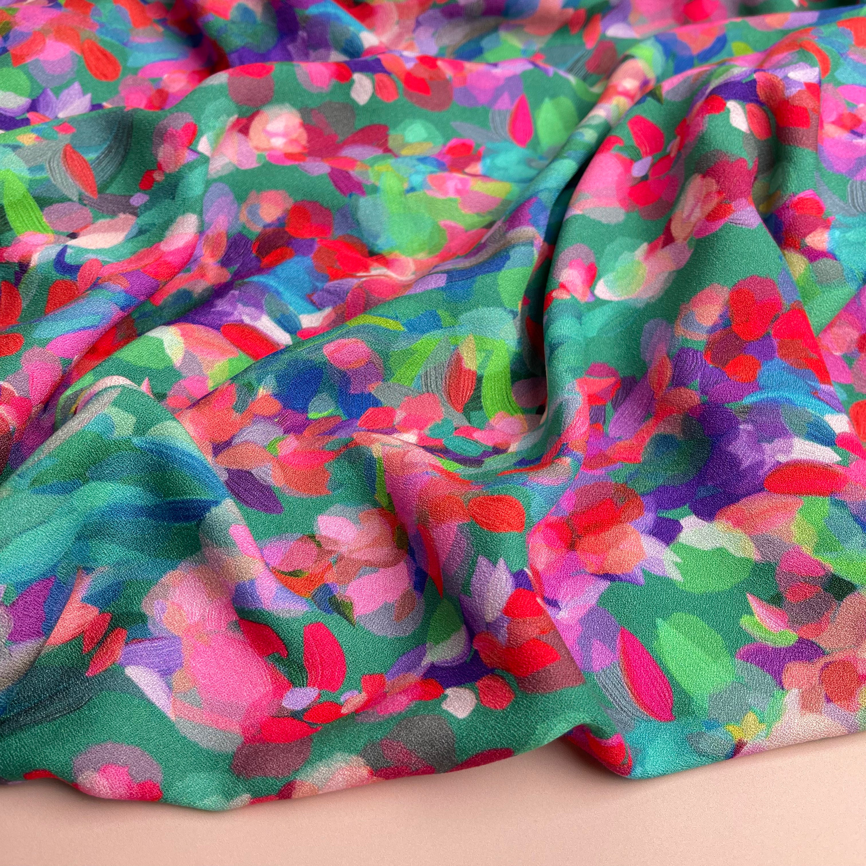 Summer Party - Lupine Petals Green Morracain Soft Viscose Crepe (more due soon)