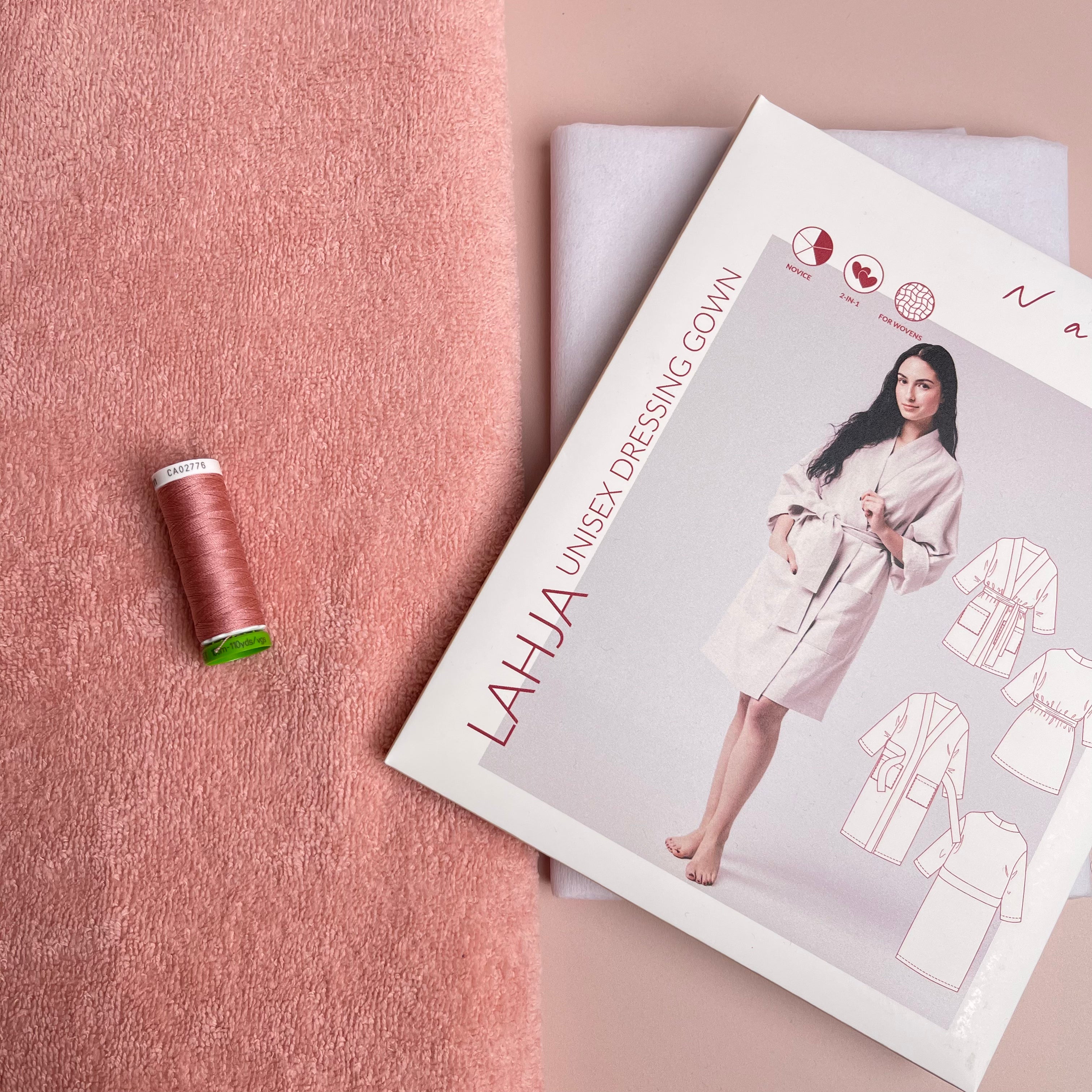 Sewing Kit - LAHJA Unisex Dressing Gown in Rose Soft Velvet Terry Towelling