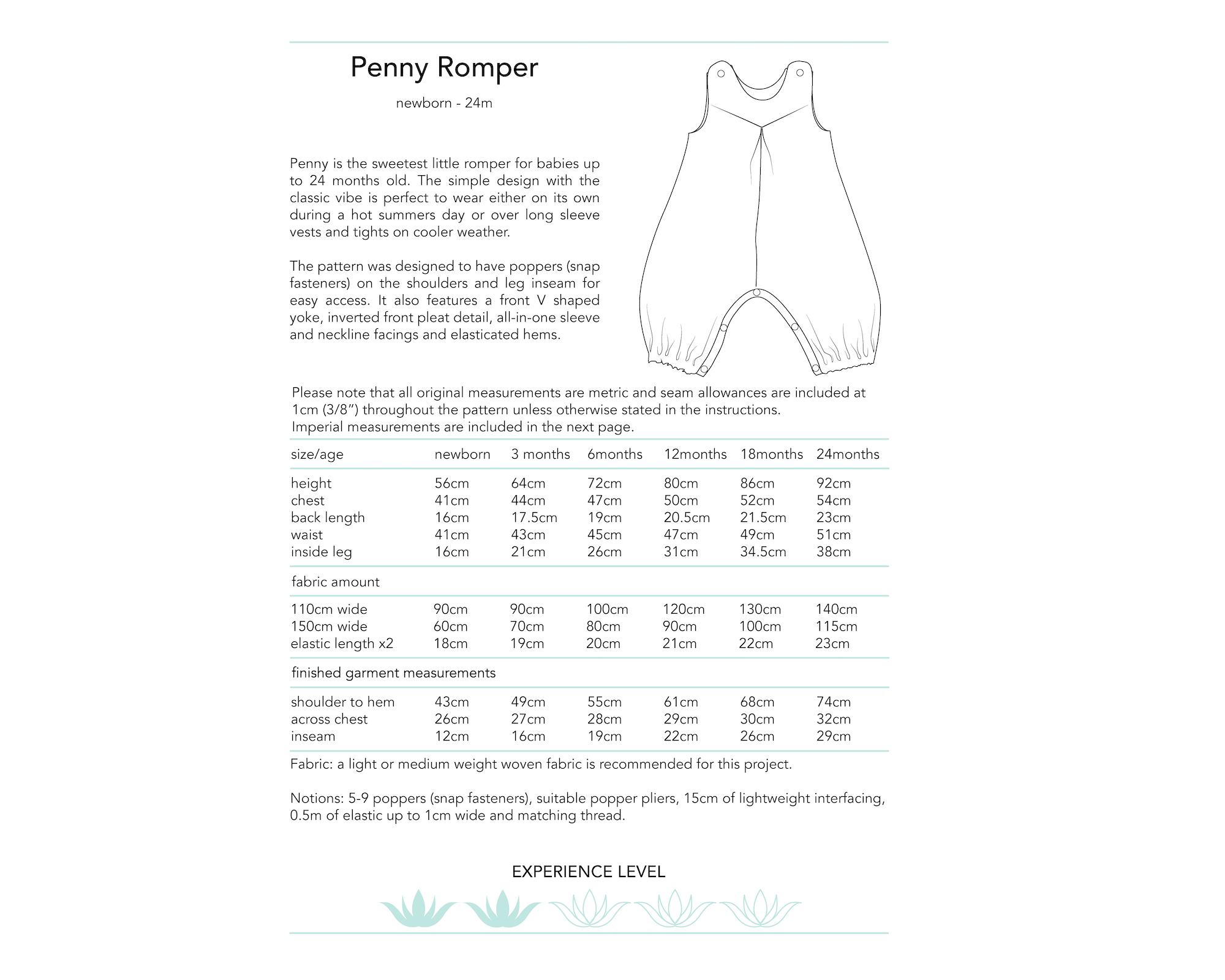 Dhurata Davies - Penny Romper (Newborn - 24 months) - Paper Sewing Pattern